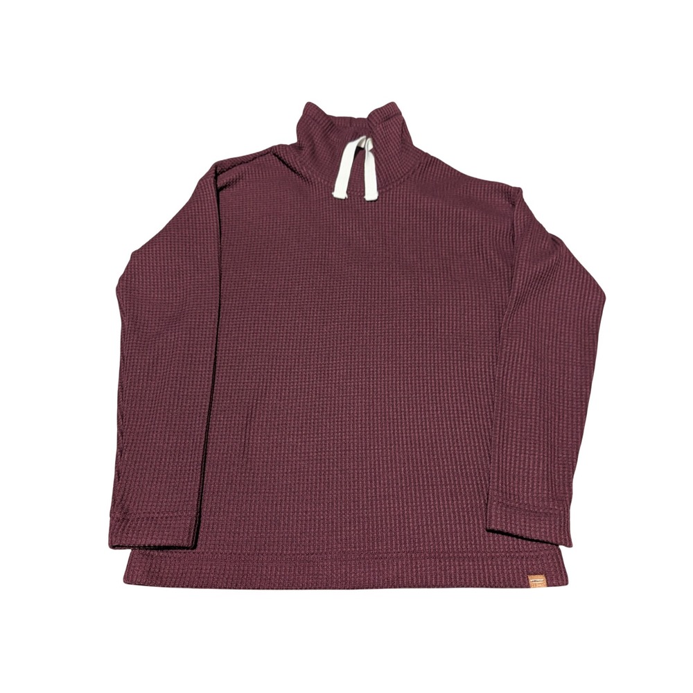 LL Bean Waffle Knit Top Womens Small Burgundy Funnel Neck Pullover Thermal L/S